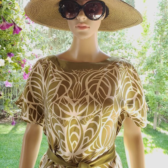 MONSOON, 100% silk dress! Green/cream leaf pattern dress - Picture 7 of 13